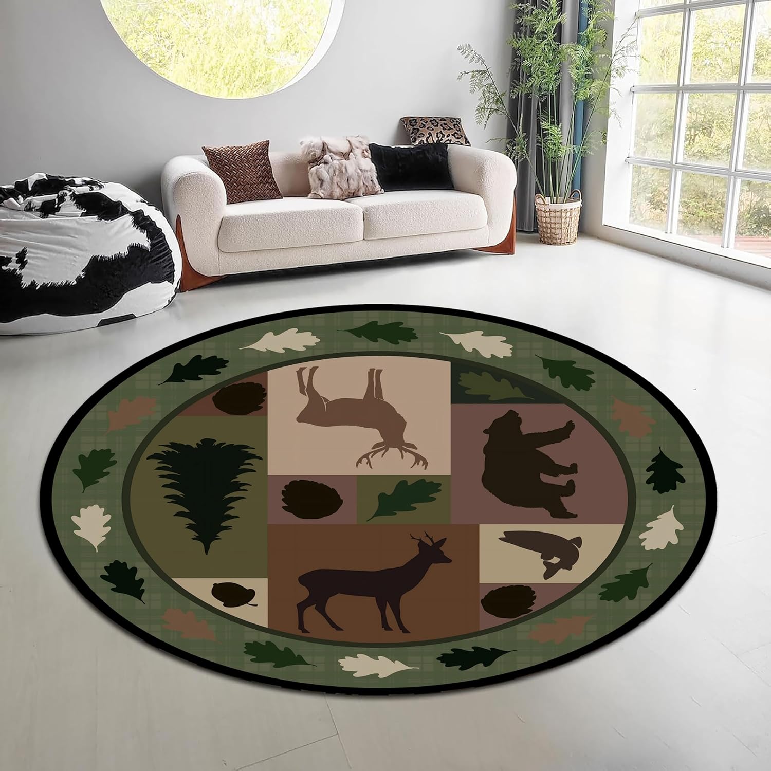 Tapis rond vintage motif forêt - Hunting Outdoor Rug avis et prix